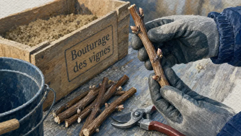 Bouturer la vigne en novembre-décembre, avec 2 à 3 yeux et sans excès d’humidité