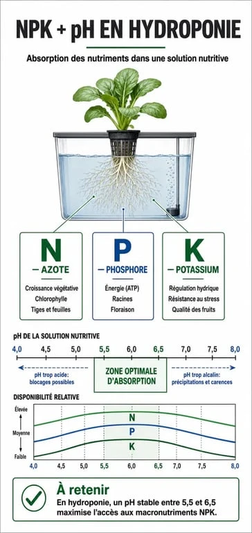 Infographie sur les nutriments NPK et le pH pour engrais hydroponique maison