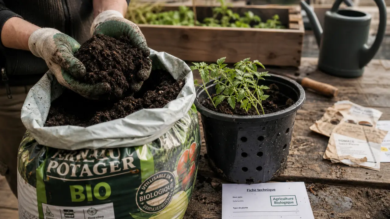 Terreau potager bio pour semis en pot, substrat aéré en main