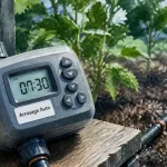 Arrosage automatique minuteur : programmateur relié au robinet, goutte-à-goutte