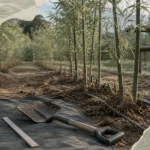 Culture bambou en France : sol meuble, rhizomes et rangs de bambou sur parcelle