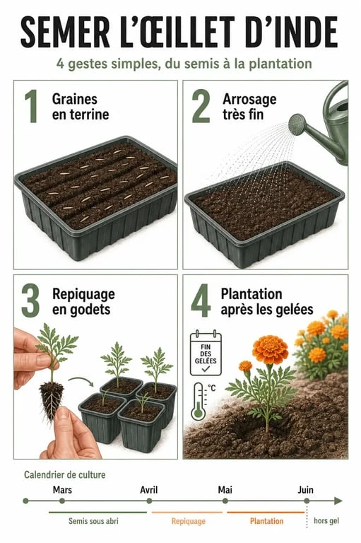 Semis oeillet d inde : étapes du semis sous abri, repiquage et plantation au jardin