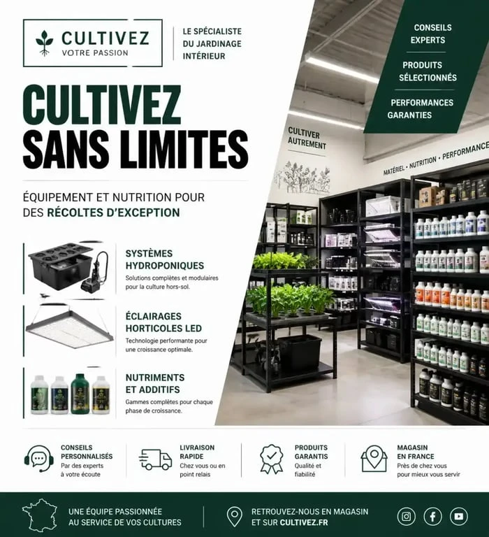 Magasin Culture Indoor à Mérignac proposant du matériel de culture hydroponique et éclairage horticole