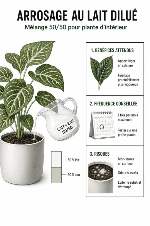 Pourquoi mettre du lait dans les plantes d’intérieur : schéma du dosage 50/50 et des risques