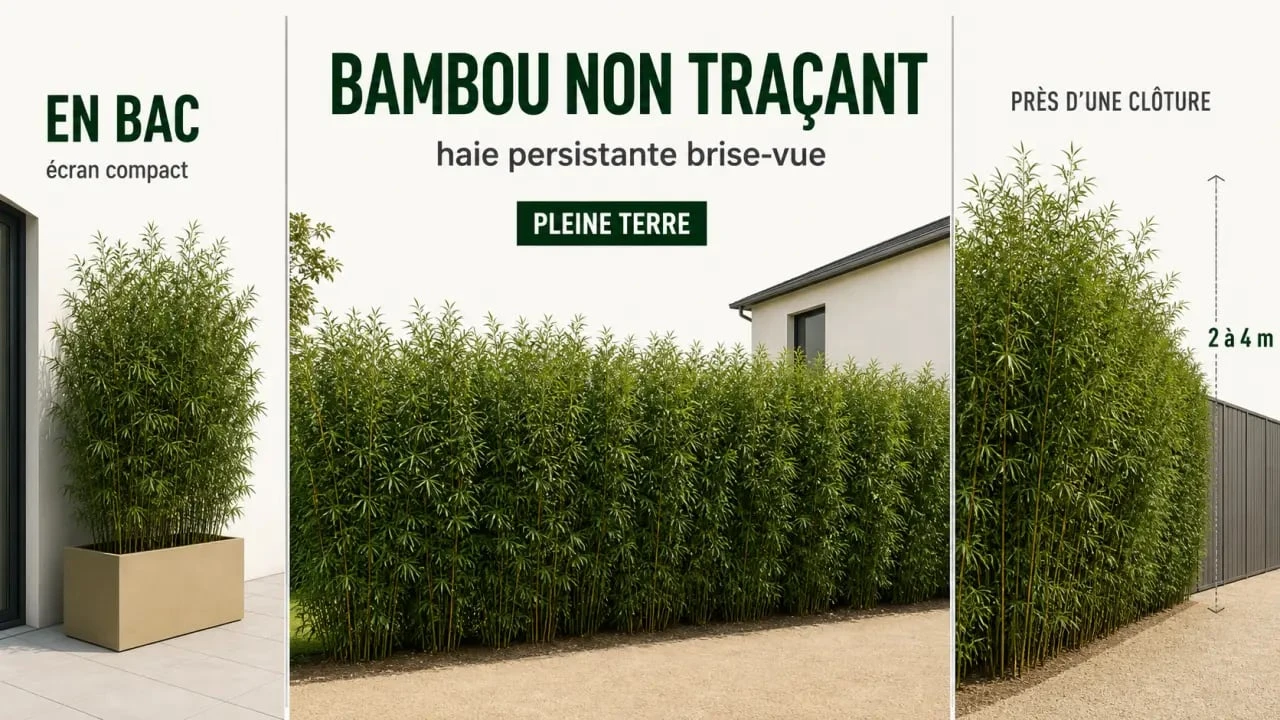 Bambou non traçant brise vue : comparaison visuelle d’une haie compacte en bac et en pleine terre