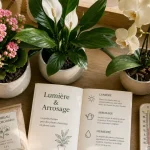 Plante d intérieur fleurie : kalanchoé, spathiphyllum et orchidée en pots lumineux