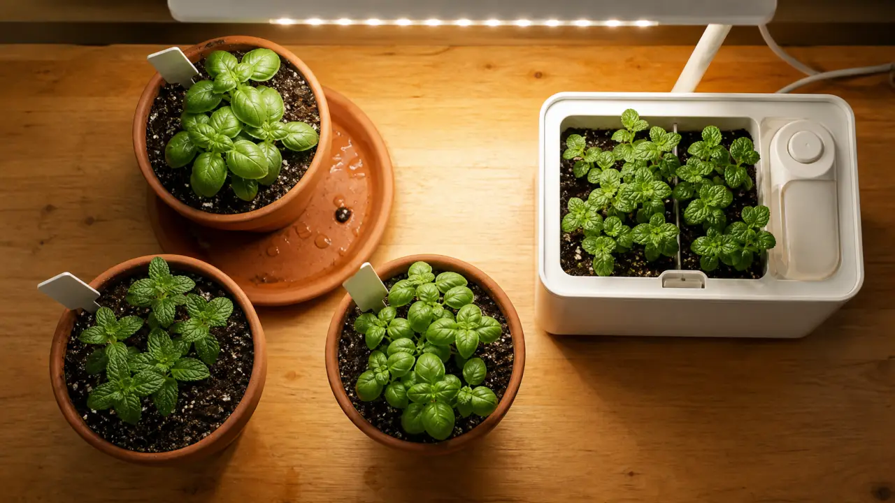 Potager d’intérieur : pots en terreau, hydroponie et LED