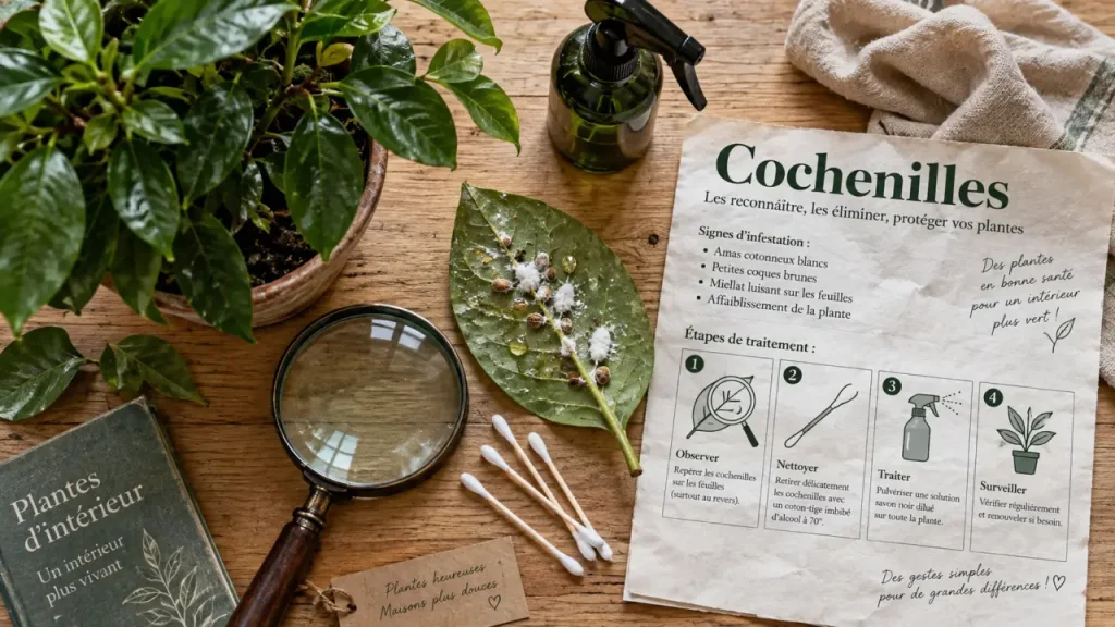 Cochenilles sur les plantes vertes : isoler d’abord pour que le traitement fonctionne