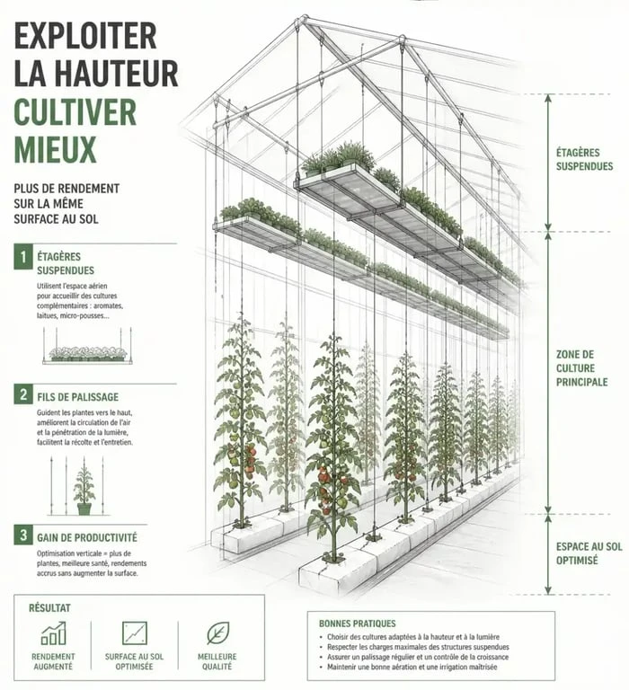 Optimisation de l'espace vertical dans une serre de jardin