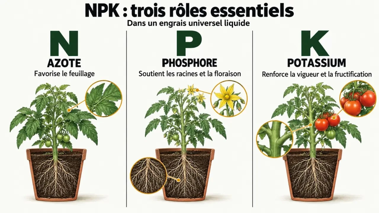 Engrais universel liquide : rôle de l’azote, du phosphore et du potassium dans la nutrition des plantes