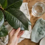 Nettoyer les feuilles des plantes vertes avec un chiffon microfibre
