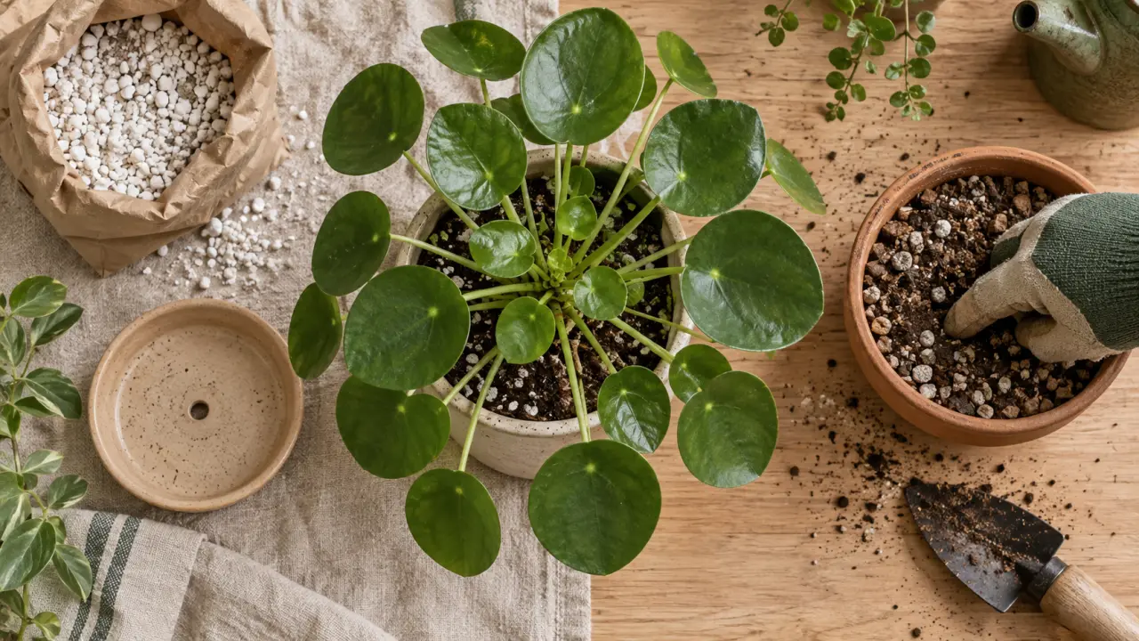 Pilea peperomioides, plantes vertes feuilles rondes, arrosage