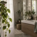 Plantes vertes pour salle de bain : pothos et calathéa sous lumière indirecte