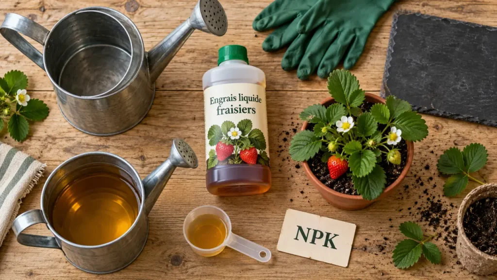 Engrais liquide pour fraisiers : le bon dosage pour nourrir les fruits sans doper les feuilles